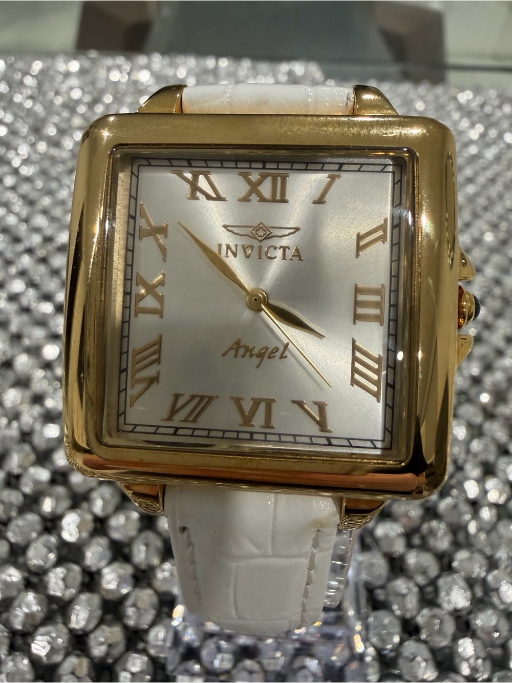 Invicta Angel Women's Gold-Tone Square Watch with White Strap